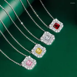 Pendant Necklaces Square Ruby Necklace Female Fashion Colorful Temperament Collarbone Chain Wild Romantic Wedding Jewelry Gift