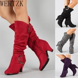 St￶vlar stor storlek 43 kn￤h￶g kvinnor h￶sten faux mocka sp￤nne mode spik klackar kvinna skor vinter zapatos de mujer 220909