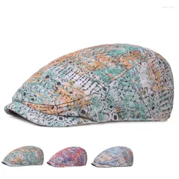 Berets Mens Spring Summer-TIE-DYE CAP CAP Women Cotton Polyester ذروة قبعات مسطحة Gatsby Golf Ivy Cabbie Beret Hat