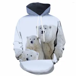 Herrtröjor 3D Family Hoodie Men Polar Bear Hooded Casual Animal Hoody Anime Cute Print Love Printed Sweatshirt