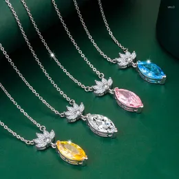Pendant Necklaces Fashion Crown Marquise Necklace Exquisite Moissanite Colorful Gem Clavicle Chain Female Sweet Romantic Wedding Jewelry