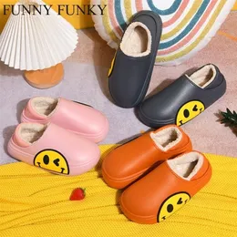 Slippers FUNNY FUNKY Faux Fur Smile Face Floor Slipper Short Plush Fleece Flat for Couple Shoes For Women Outdoor 220909