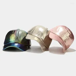 Kulkapslar unisex vintage skrynklig knäckt faux läder baseball mössa glänsande holografiska metalliska färgglada solvisor snapback hatt