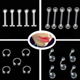 Akrilik şeffaf gövde piercing takı tutucular esnek biyoflex 14g 16g 20g göbek göbek düğmesi halkası dudak labret piercing tutucu