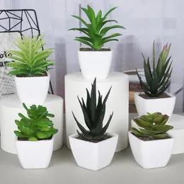 Decorative Flowers Mini Simulation Succulent Potted Artificial Plant Creative Square Plastic Pot Combination Fake Home