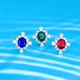 Cluster Rings QLuxury Female Oval Red Green Blue Zircon Ring 925 Sterling Silver Wedding Promise Love Engagement For Women