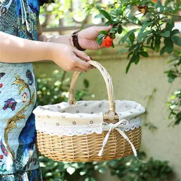 Storage Baskets Handmade Wicker Basket With Handle For Camping Picnic Fruit Rattan Basket Food Sundry Container Storage Hamper Home Organizer 220912