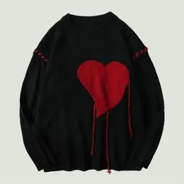 Maglioni da uomo Harajuku a forma di cuore modello nappa lavorato a maglia maglioni brutti da uomo Hip Hop vintage casual allentato collo stile college pullover coppie 220912