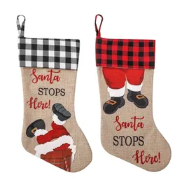 Christmas Decorations Stockings Large Xmas Santa Stops Here for Holiday Party Home Decoration Gifts 220912