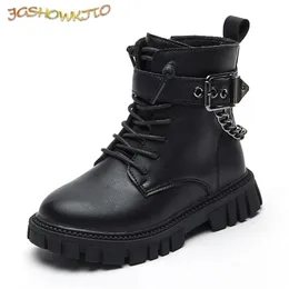 Boots Children Softsoled Girls الخريف والشتاء دافئة البريطانية على الطراز البريطاني بويز السلسلة المعدنية 220909