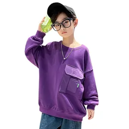 Hoodies Sweatshirts Fashion Kids Tops Spring Hösten barn pojkar Pocket Cotton Purple Black T Shirt Teen Pullover kläder 10 12 14 år 220829