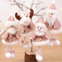 Julekorationer 1pc rosa plysch Angel Girl Snowman Pendant Santa Claus Elk Doll Oranments Xmas Tree Merry Decor Gifts 220912