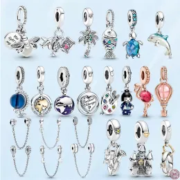 Nowa popularna 925 Sterling Silver bransoletka łańcuch bezpieczeństwa niebieski paciorki dla Pandora DIY tworzenia biżuterii panie wisiorek prezent z oryginalnym pudełkiem