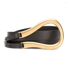 Belts Horse Bit Shape Pure Copper Buckle Belt Women Genuine Cowhide Waist Cummerbunds Long Two Slim Band Diy Youselvf Luxury Fashion