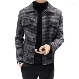 Herrjackor Jackor Herrens h￶st- och vintertrend Korean Houndstooth Slim Stilig ulltjockad kort ull stickad kappa