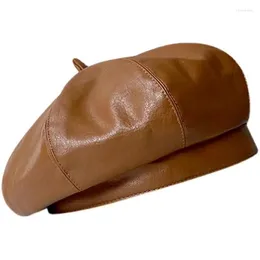Berets IL KEPS Beanie PU Leather Women's Cap For Female Lattic Soft Winter Hat Solid Flat KPop Felt Cute Girl BLM010