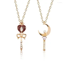 Pendant Necklaces 2022 Fashion Anime Magic Wand Necklace Heart Crown Moon With Rhinestone Alloy & For Girl Kids