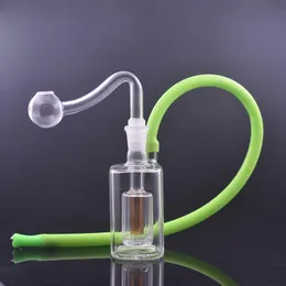 Mini Smoking Water Pipes Recycler Dab Rig Hookah Inline Matrix Perc Filter Pipes Thick Pyrex Small Beaker Bongs with 10mm Oil Burner Pipe and Colorful Hose