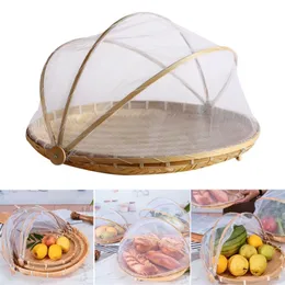 Storage Baskets Hand-Woven Food Tent Basket Tray Vegetable Bread Fruit Container Net Mesh Cover Anti Bug Dust Proof Kithen Outdoor Picnic 220912