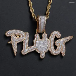 Colares pendentes AZ Plug Letters Iced para homens pavimentados pavimentados zircão cúbico Pedra Hip Hop Goth Jewelry Gift