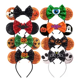 Acessórios para o cabelo Halloween Pumpkin Ears Band Band firls lantejas 5 "Bow Band Kids Festival Party DIY 220909