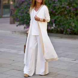 Women's Two Piece Pants Elegant Long Cardigan Sling Tops Wide Leg Pants Suits Summer Women Fashion Three-Piece Sets Autumn Lady Casual Loose Outfits 220912