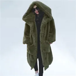 Cappotto invernale oversize in pelliccia sintetica da donna Parka da donna Giacca lunga e calda Felpe con cappuccio Capispalla larghi Casaco Feminino 220912