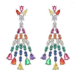 Dangle Earrings Poulisa CZ Zircon Colorful Drop 18K Gold Plated 925 Sterling Silver Earring Cubic Zirconia Drops On Ear Pendient