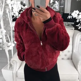 Women's Fur Faux Plush Jacket Zipper Closure Thickened Elastic Cuff Women Hoodie With Pocket Outwear casacos de inverno feminino jaqueta feminina 220912