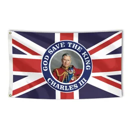 ユニオンジャックフラッグキングチャールズ3ランド私たちの新しい王は旗90x150cmの旗になりました。