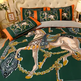 Luxe oranje koning designer beddengoed sets katoen paard gedrukt queen size dekbedovertrek laken mode kussenslopen dekbed set245n
