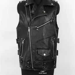 Men's Leather Faux Mauroicardi Autumn Black Motorcycle Pu Vest Men Zipper Pockets Plus Size Biker Sleeveless Jacket 4xl 5xl 220912