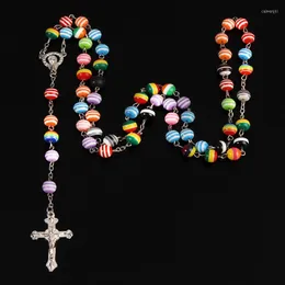 Pendant Necklaces Catholic Fashion Handmade Round Rosary Glass Beads Quality Cross Necklace Pearl String Religious