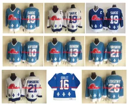 CCM Vintage Quebec Nordiques Hokey Jersey 19 Joe Sakic 13 Mats Sundin 21 Forsberg 10 Guy Lafleur 16 Michel Goulet 26 Peter Stasy