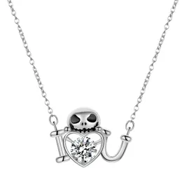 Pendant Necklaces DCARZZ Christmas Skeleton Necklace Jewelry Stainless Steel Chain Halloween Crystal Skull Pendants Enamel Women Gift