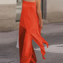 Kvinnors tv￥bitar byxor Fashion Women 2st Set Celmia Streetwear Satin Pant sets Summer Sleeveless Asymmetrical Sling Top and Wide Ben Pants Suits 220912