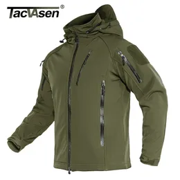 Mens Jackets TACVASEN Airsoft Military Tactical Jacket Men Winter Fleece Lining Hooded Softshell Army Jacket Coat Windproof Assault Coat 4XL 220912