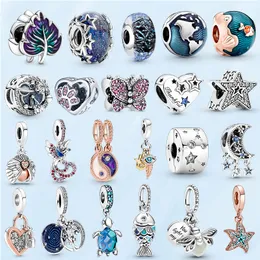 As novas pulseiras populares de prata 925 Sterling The Ocean Series Pingente Blue Charm é adequado para a moda clássica da produção de jóias femininas Pandora DIY