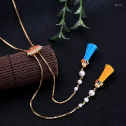 H￤nghalsband Justerbar l￥ngkedjiga f￤rgglada p￤rla tofs mode tillbeh￶r halsband f￶r kvinnor bohemiska smycken