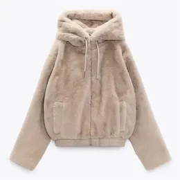 Futro kobiet sztuczne DIYIG Woman Autumn and Winter Women's Sweet Faux Fur Efekt Plush Yang Gao Mao Hooded Jacket 220912