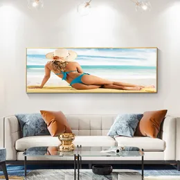 Beach Bikini Beauty Women Canvas Målningsaffischer och skriver ut modernt på väggkonst vardagsrum Cuadros Decoracion Salon