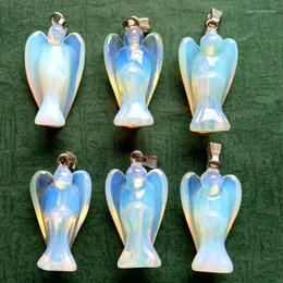 Pendant Necklaces Wholesale 6pcs/lot Fashion Top Quality Opal Stone Angel Carved Charms Pendants For Necklace Making Jewelry