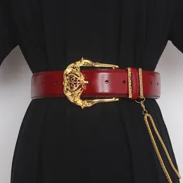 2024 Senior Designer Luxury Cowhide Belt With Metal Chain Solid äkta läder midjebälte Jean Pant Strap Fashion Punk Cow Women Gift