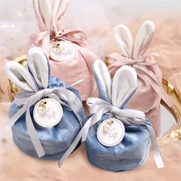 Gift Wrap 10pcs Easter Cute Rabbit Gift Packing Bags Velvet Valentine's Day Chocolate Candy Bags Wedding Birthday Party Jewelry Organizer 220913