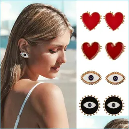 Stud Luxury Designer Stud￶rh￤ngen smycken Kvinnor 14K Gold Heart Lips Evil Eye Earring Jewellry Accessories For Girl Drop Deli Sexyhanz Dhej6