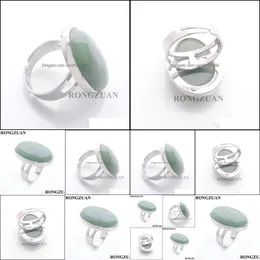 Solitaire Ring Womens Finger Rings Natural Aventurine Cabochon Stone Oval Bead Adjustable Party Ring Fashion Jewelry Sier Carshop2006 Dhoiz