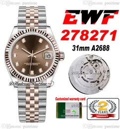 EWF 31mm 278271 ETA A2688 Automatic Ladies Watch Two Tone Rose Gold Chocolate Diamonds Dial JubileeSteel Bracelet Super Edition Womens Same Series Card Puretime A1