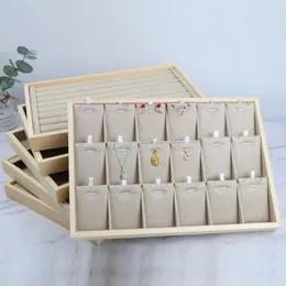 Jewelry Pouches Beige Wood Tray Jewellery Organizer Storage Box Watch Holder Necklace Ring Earring Pendant Stand Series