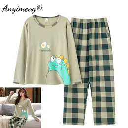 Pijamas de inverno de roupas de sono femininas para mulheres, para mulheres, pijama de impressão de dinossauros fofos para garotas de moda chique de garotas de sono peças de dormir com roupas femininas 220913