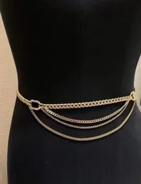 Vintage Multilayer Gold Color Link Belt Female Sign Logo C Name Belts Women Accessories Zircon Waistband Charms Metal Brass Waist Chain